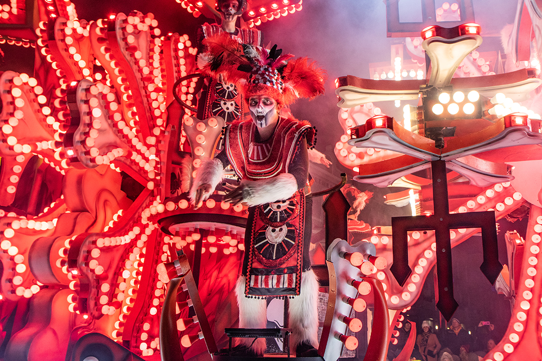 Brightly coloured carnival float